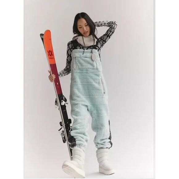 Free People Movement Hit The Slopes Salopette Fleece Overalls Mint Large - Picture 1 of 6